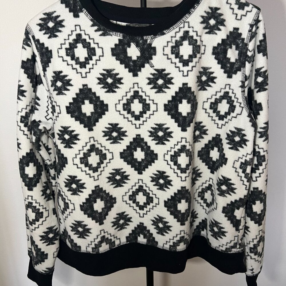 Eddie Bauer Fleece Pullover Sweatshirt Women’s Medium Black White Aztec Print